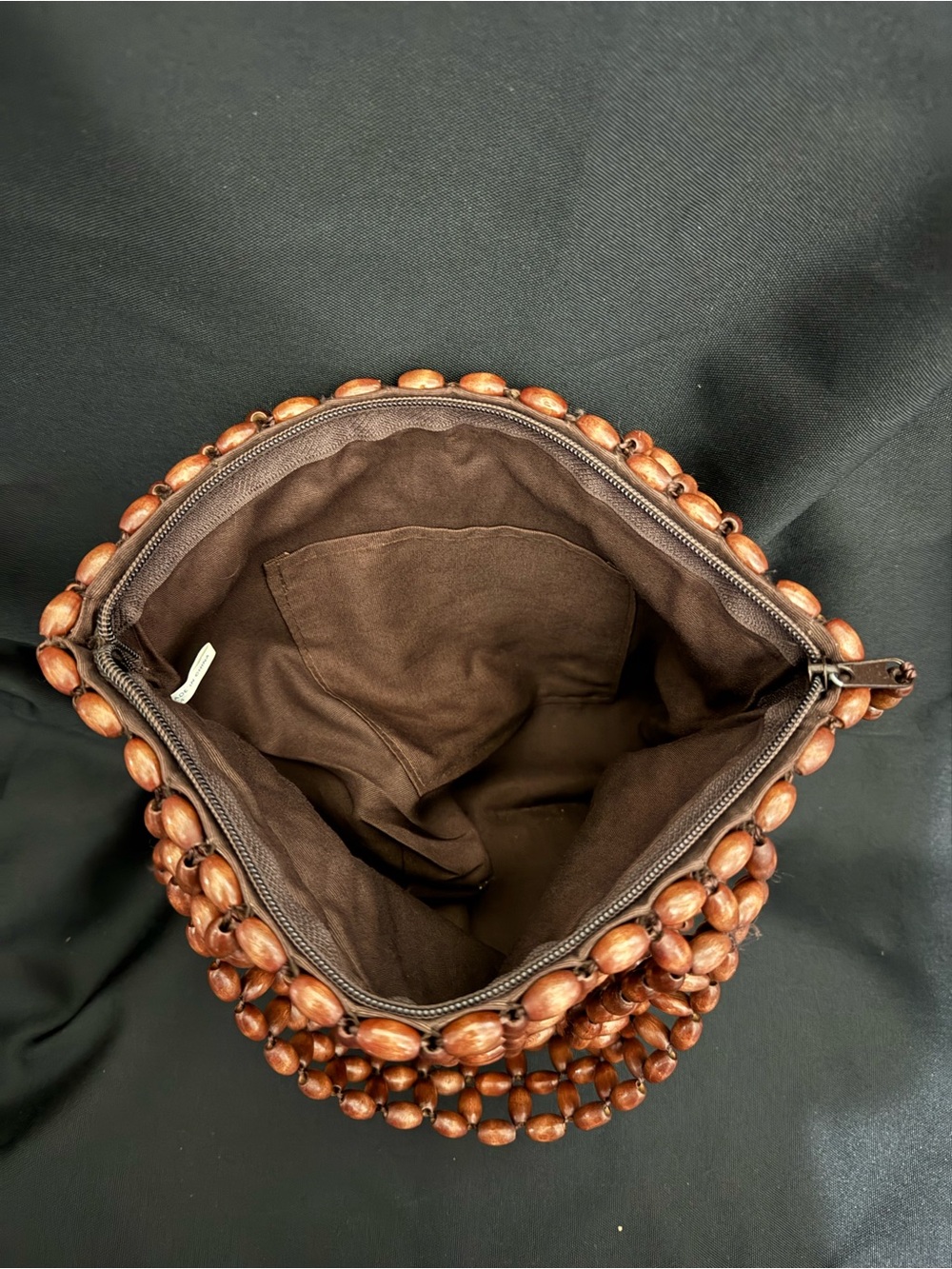 Wood Bead Woven Shoulder Bag in Brown EUC vintage BOHO - Picture 7 of 9